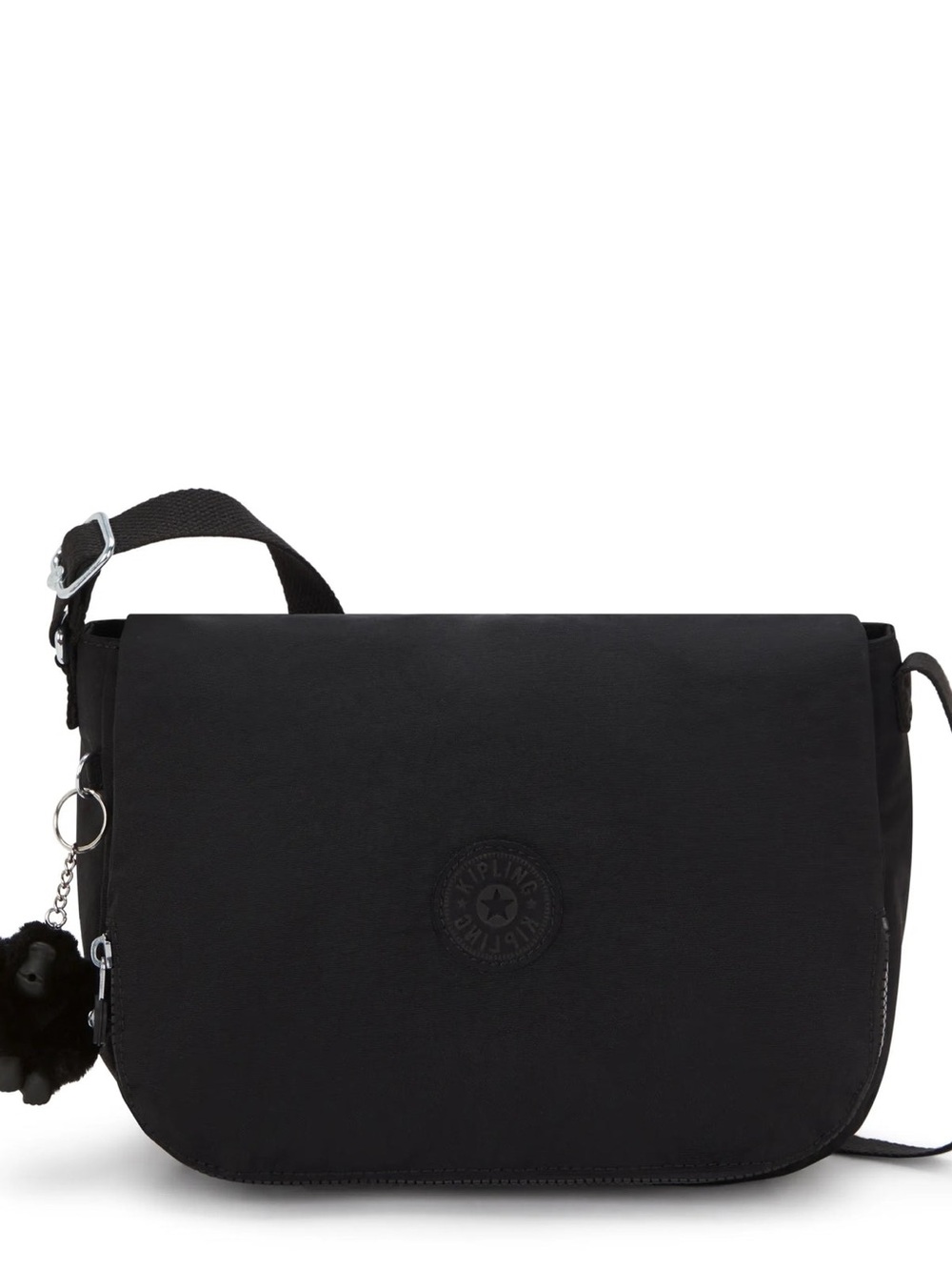 Kipling Black Crossbody Messenger Bag with Pom Keychain